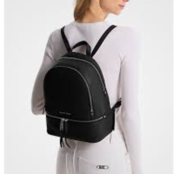 MICHAEL KORS  Black Pebbled Leather Small Rhea Backpack - Picture 1 of 11